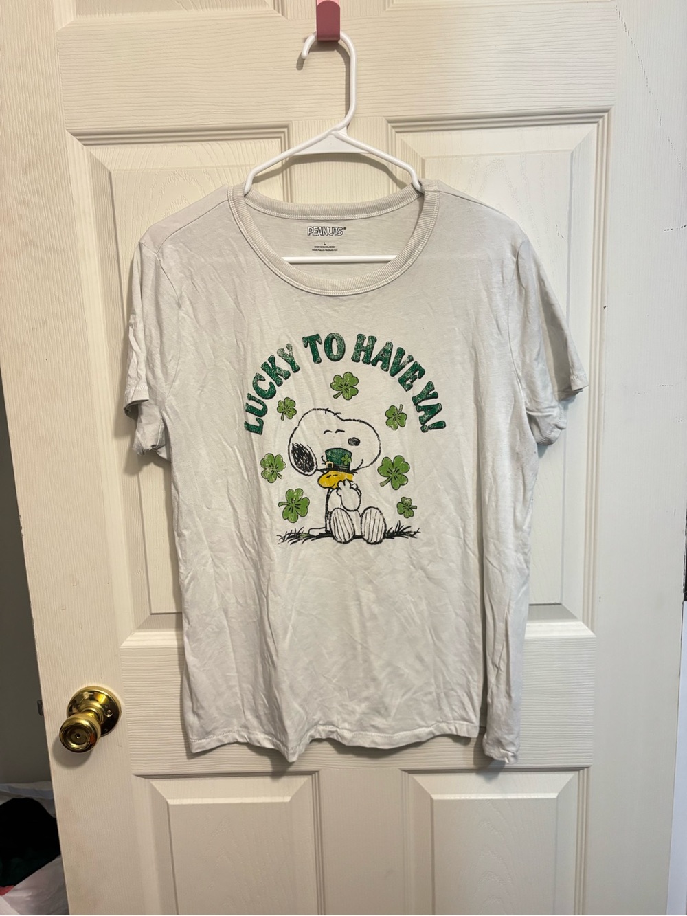 Peanuts Snoopy 'Lucky to Have Ya' White Women’s T‑Shirt L